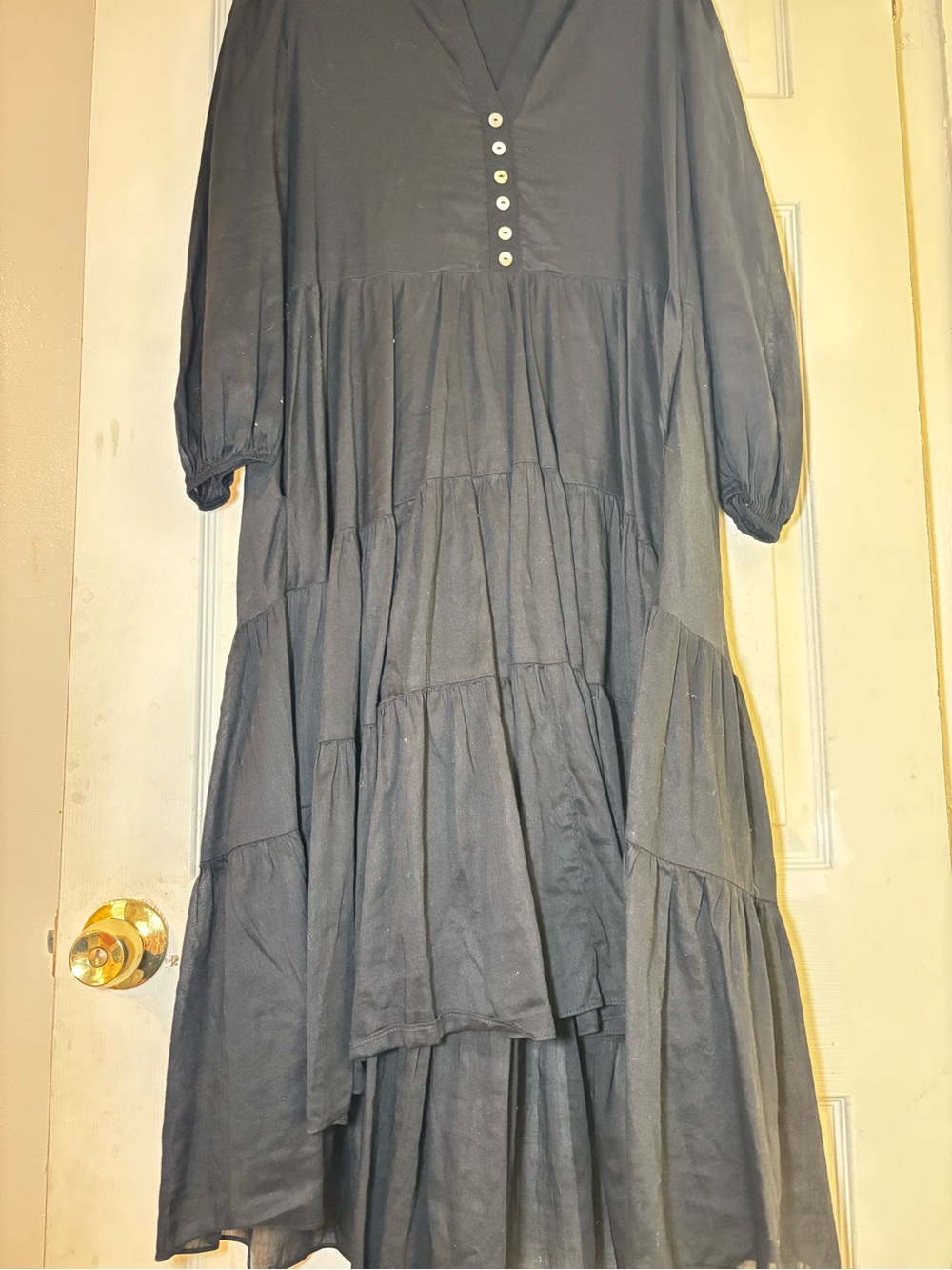 Olivaceous Black High-Low Tiered Button-Front Dress